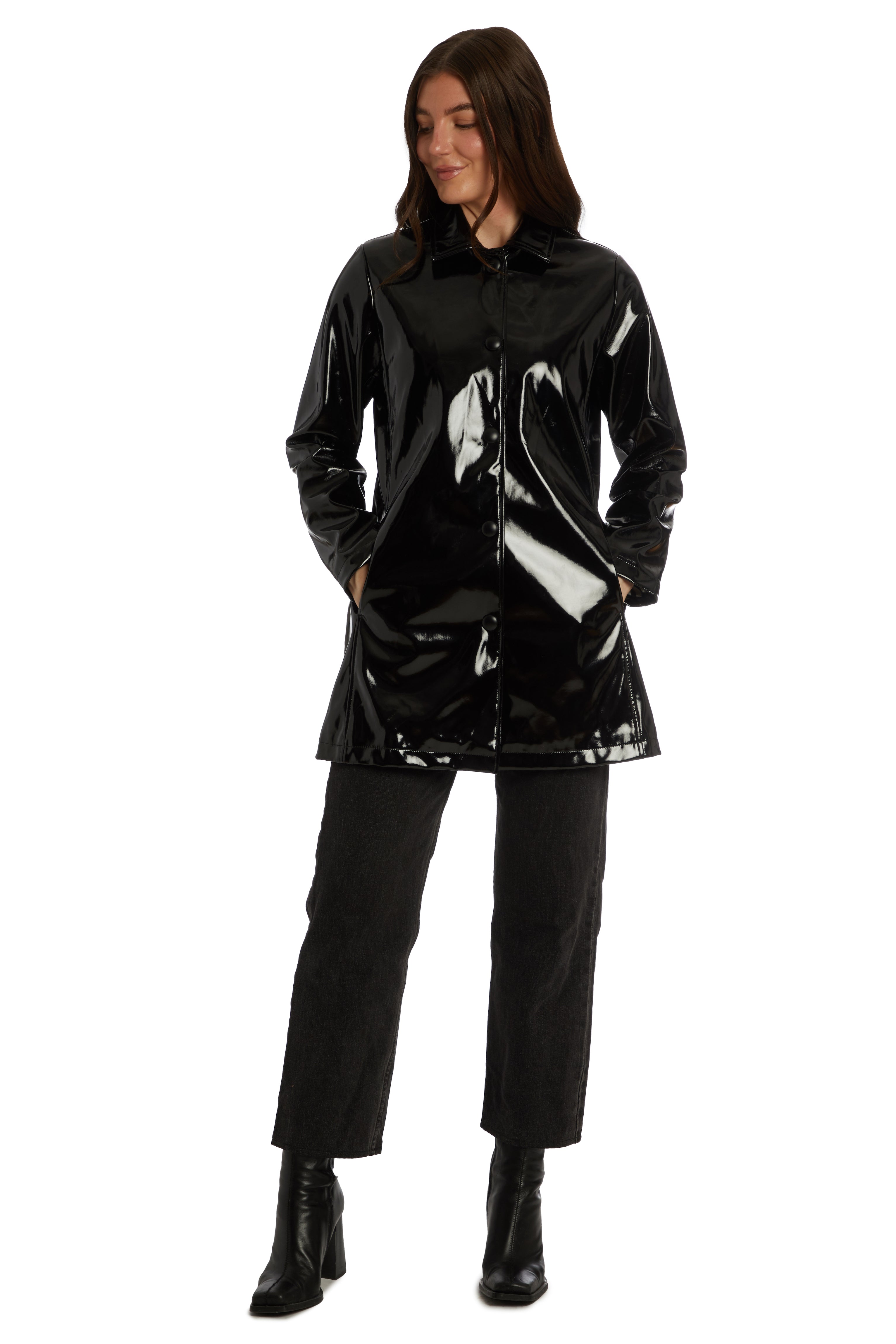 Black 2024 vinyl raincoat